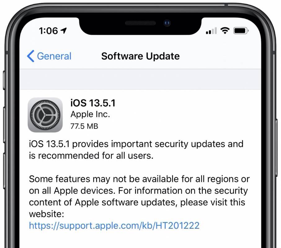 苹果发布iPhone的iOS 13.5.1系统更新：关闭最新的越狱工具