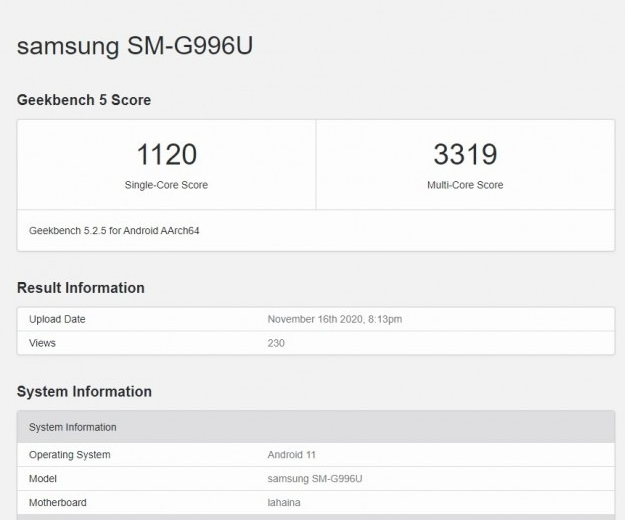 三星Galaxy S21配备Snapdragon 875测试结果曝光